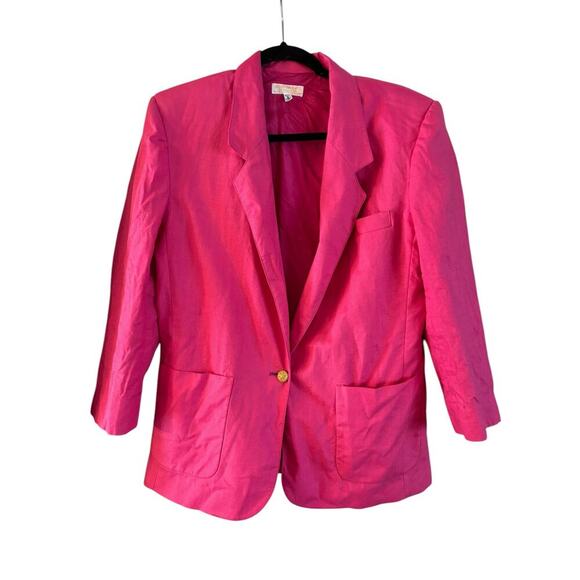 Vintage Brooks Brothers Women’s 100% Linen Blazer Pink 1 Button Size 8 USA - Picture 1 of 6
